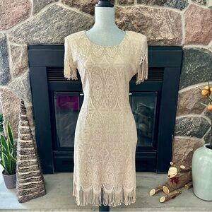 Beige Crochet Fringe Mini Dress